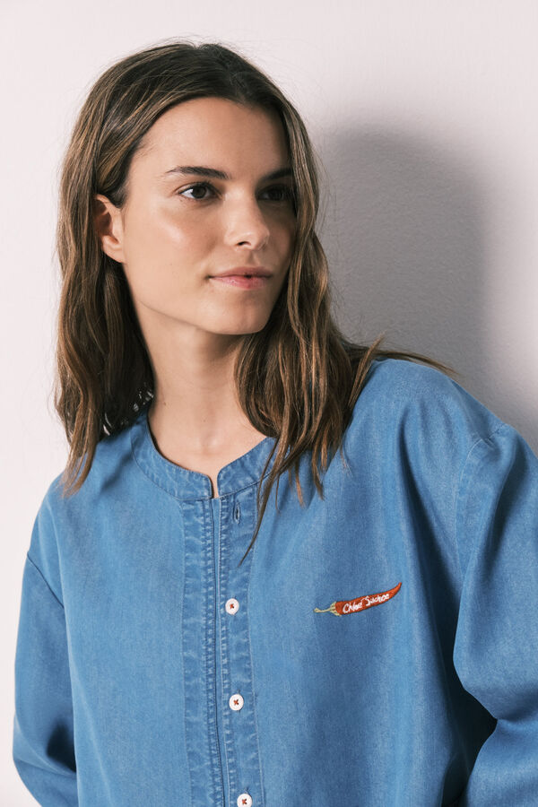 Women'secret Camisola curta em denim leve azul azul