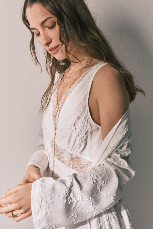 Women'secret Robe comprido cetim branco bege