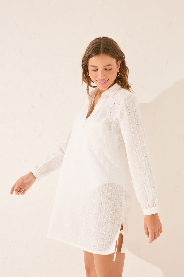 Women'secret Vestido midi branco de algodão bordado branco