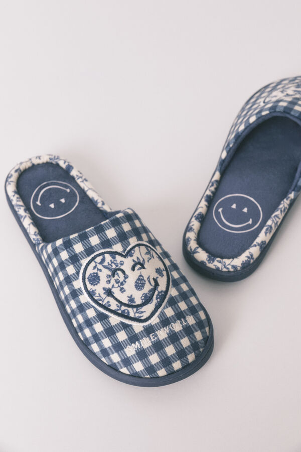 Women'secret Chinelos de casa SmileyWorld® com padrão vichy azul azul
