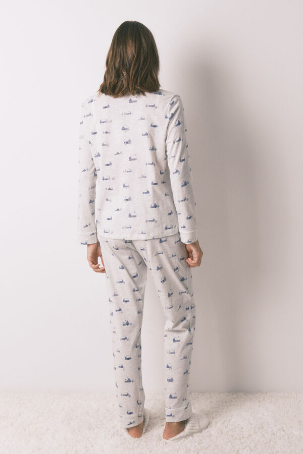 Women'secret Pijama camiseiro longo 100% algodão cinza com estampa de casa cinzento