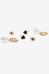 Vilanova Pack de 3 pares de pendientes oro perla coraz&oacute;n amarillo