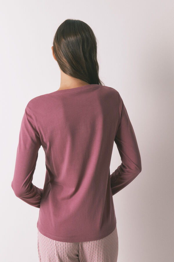 Women'secret T-shirt de manga comprida de algod&atilde;o escovado bord&ocirc; vermelho