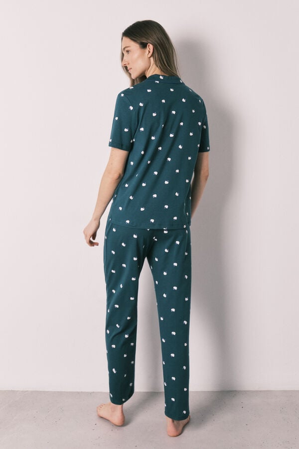 Women'secret Pijama camiseiro Hello Kitty manga curta em algod&atilde;o verde