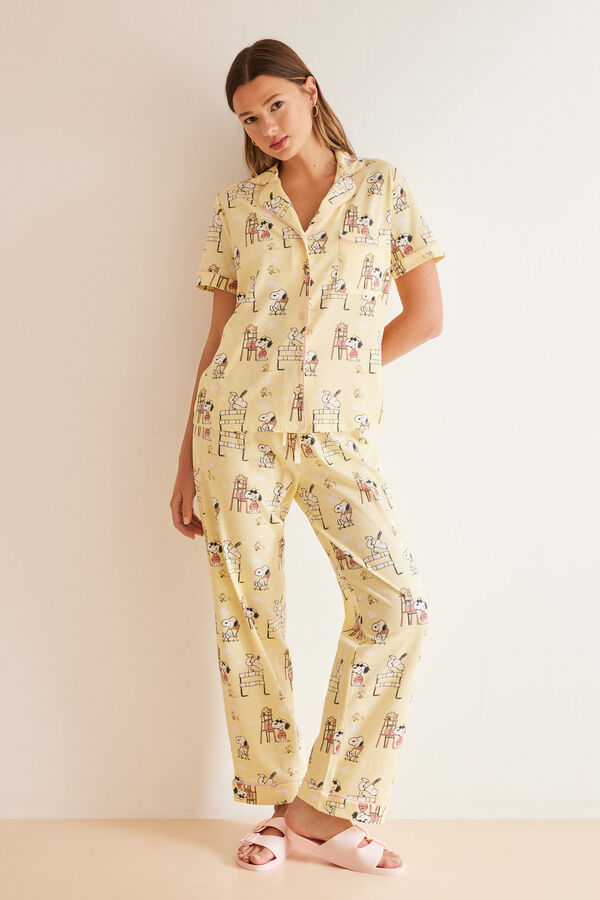 Womensecret Pijama camisero 100% algodón Snoopy amarillo