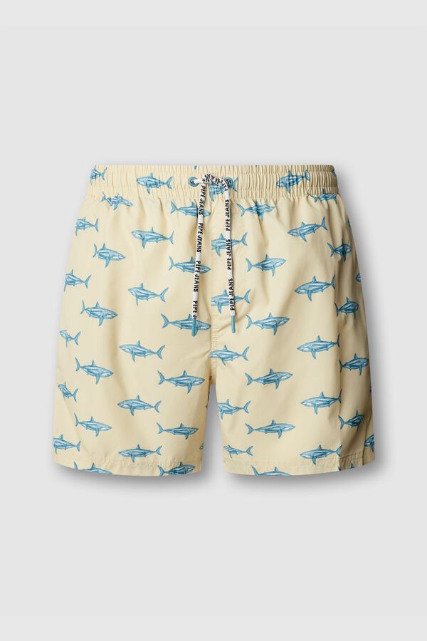 Pepe Jeans Fato de banho regular com cord&atilde;o estampado de tubar&otilde;es estampado