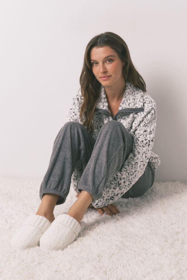 Women'secret Chinelos de quarto de tricô branco bege