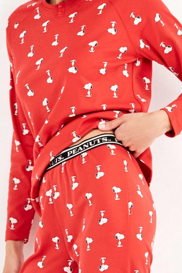 Gisela Conjunto de pijama de malha micro interlock com estampado do Snoopy branco
