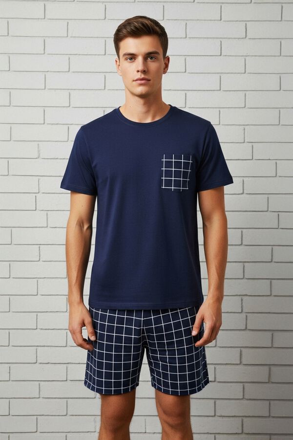 Trendyol Conjunto de pijama curto aos quadrados azul