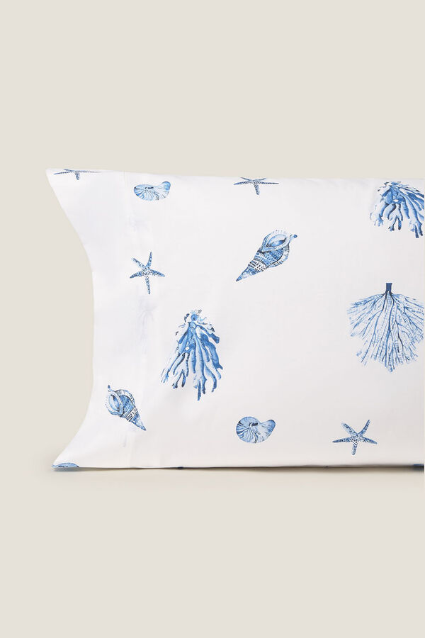 Textura Fronha de algodão com motivos marinhos azul