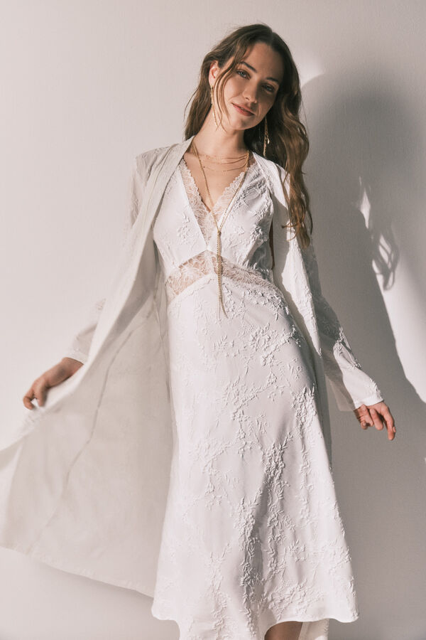 Women'secret Robe comprido cetim branco bege