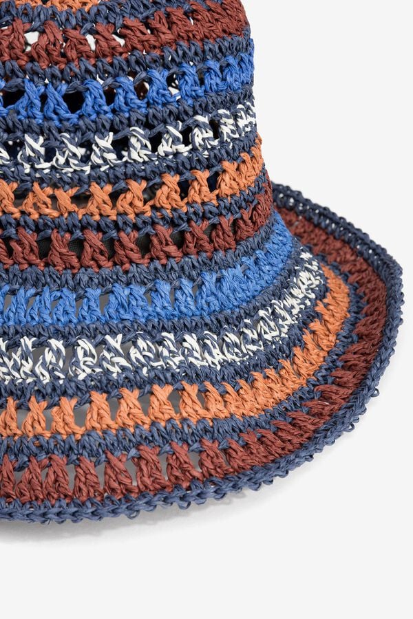 Vilanova Chap&eacute;u bucket efeito palha com riscas azul