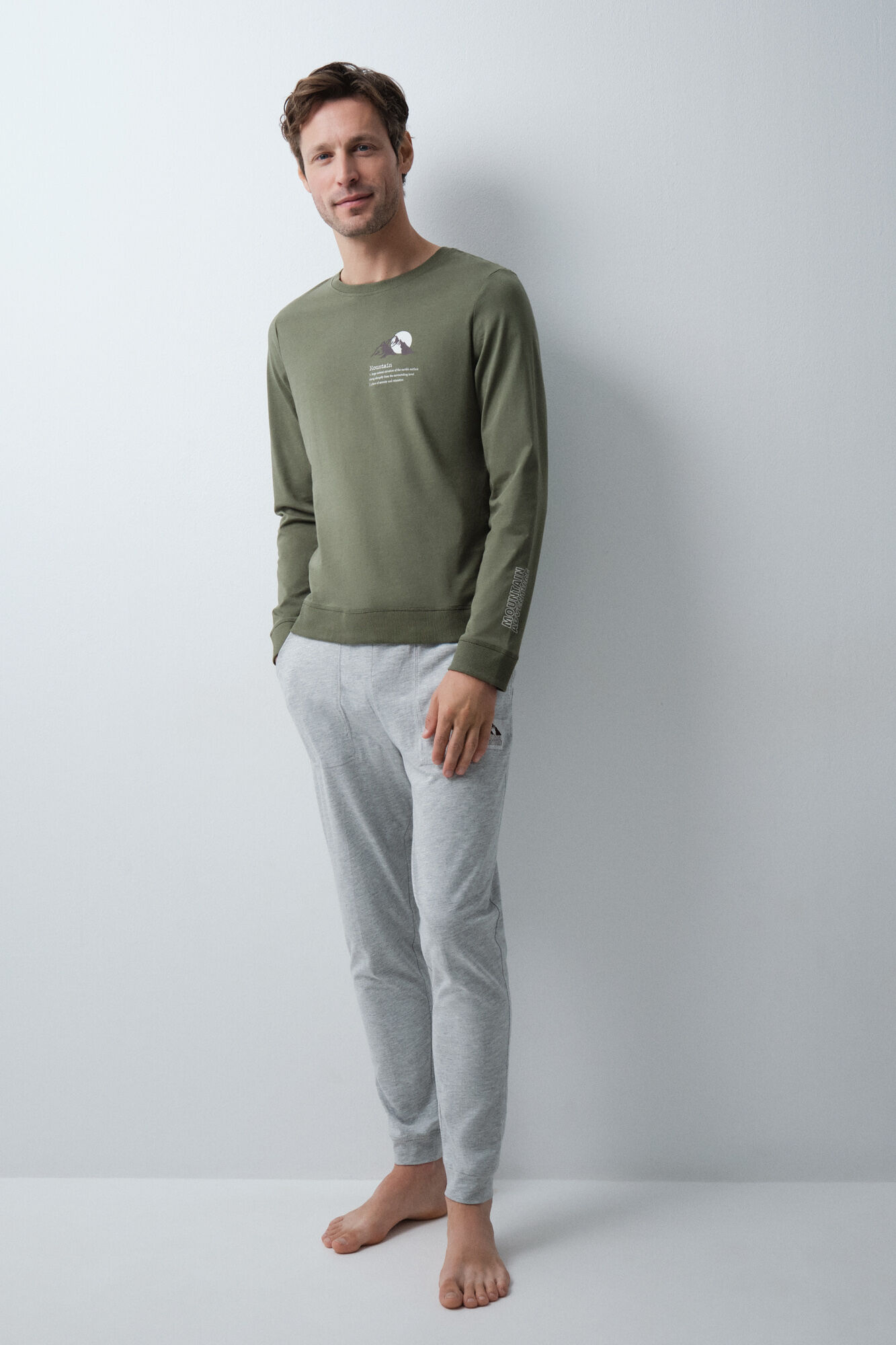 Women'secret Pijama comprido em algod&atilde;o verde cinza
