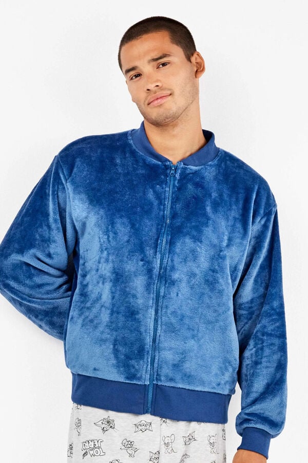 Gisela Casaco bomber masculina azul de pelúcia azul
