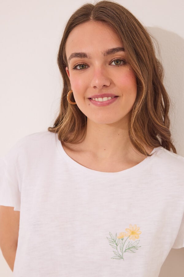 Women'secret Pijama curto 100% algodão branco e verde bege