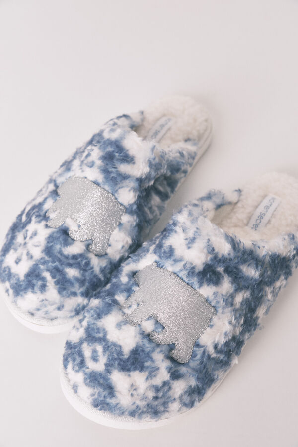 Women'secret Chinelos de quarto com remendo de borrego brilhante azul