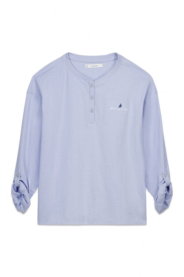 Women'secret T-shirt manga comprida em 100% algod&atilde;o azul azul