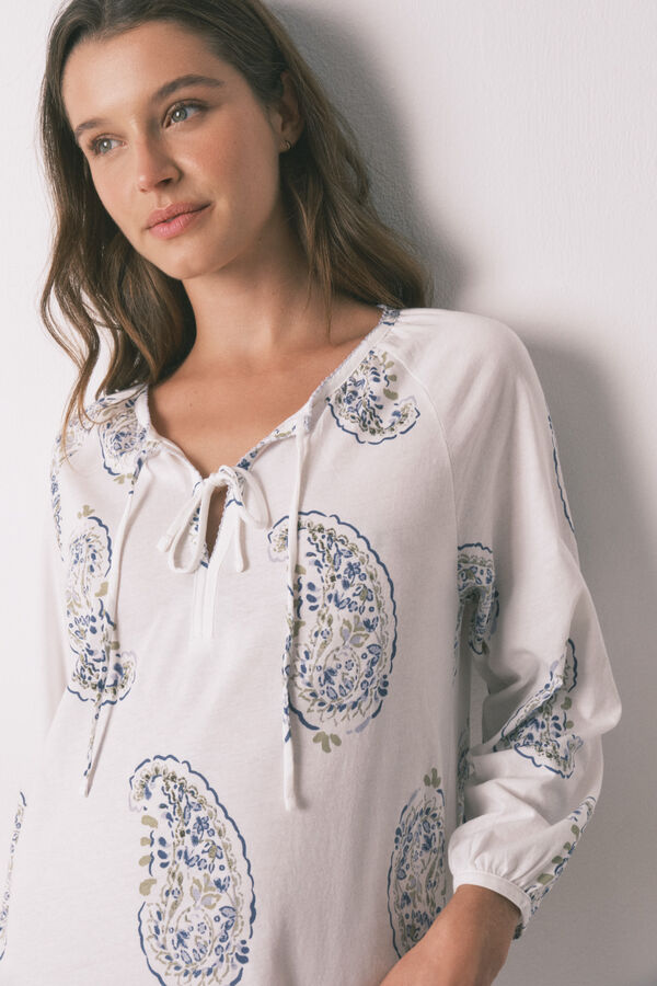 Women'secret Camisa de dormir midi estampada Paisley branco