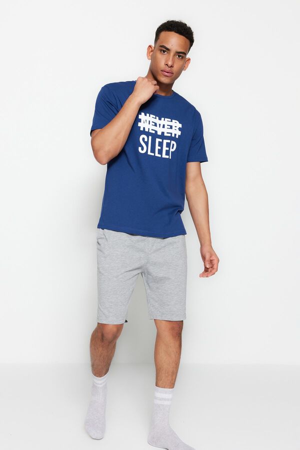 Trendyol Pijama regular em algod&atilde;o 100% azul