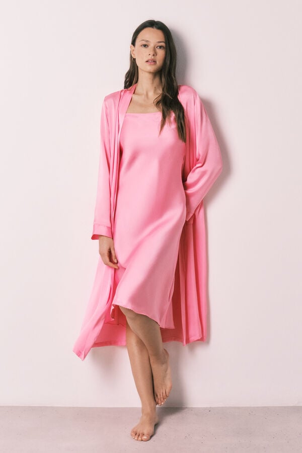 Women'secret Camisa de dormir midi de al&ccedil;as em cetim rosa rosa