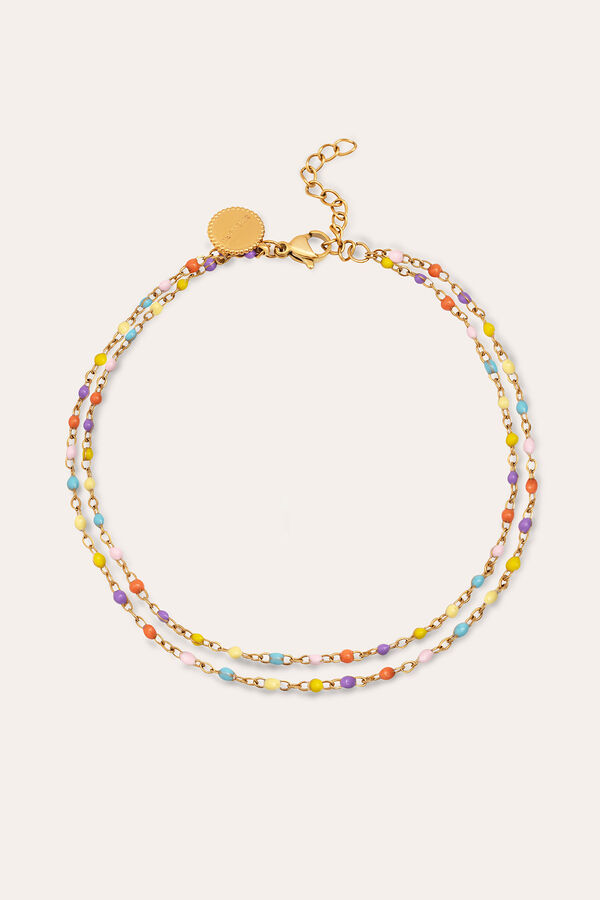 Singularu Dots Colors Enamel Steel Gold Plated Double Dots Colors Ankle Bracelet printed