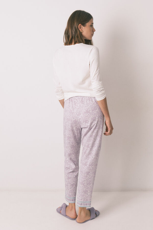 Women'secret Calça comprida cenoura 100% algodão lilás rosa
