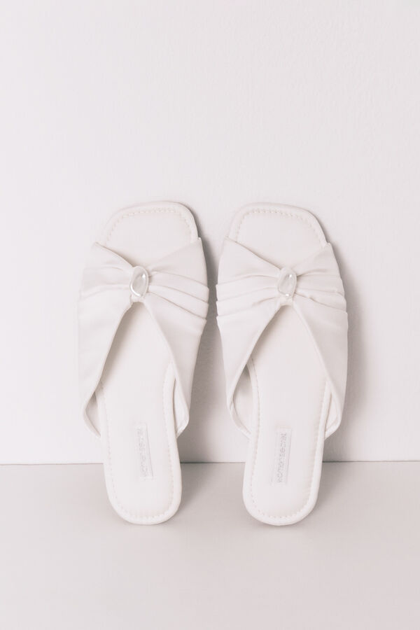 Women'secret Chinelos de casa cetim branco bege