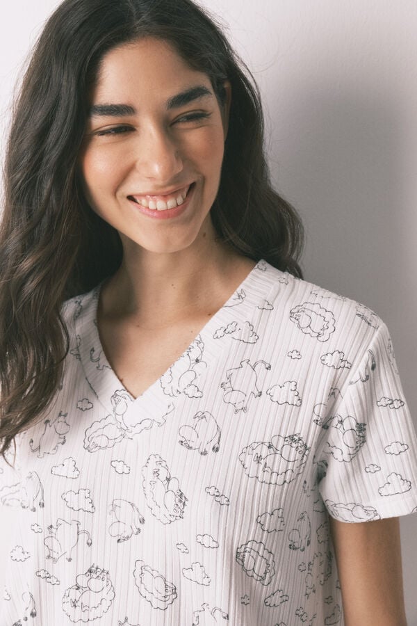 Women'secret Pijama canelado suave estampado Moomin branco branco