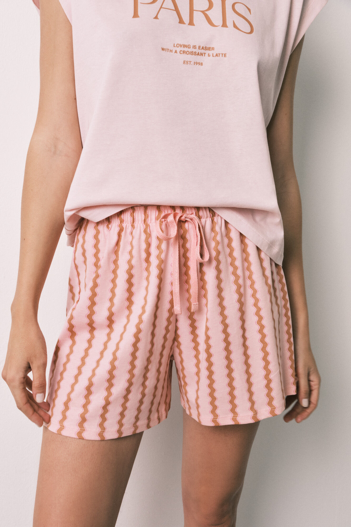 Women'secret Pijama curto em algod&atilde;o rosa com ondas