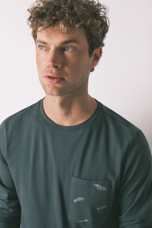 Women'secret Pijama comprido masculino 100% algodão verde com carros verde