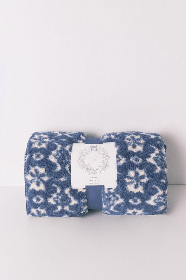 Women'secret Manta de polar sherpa com estampa floral azul  azul