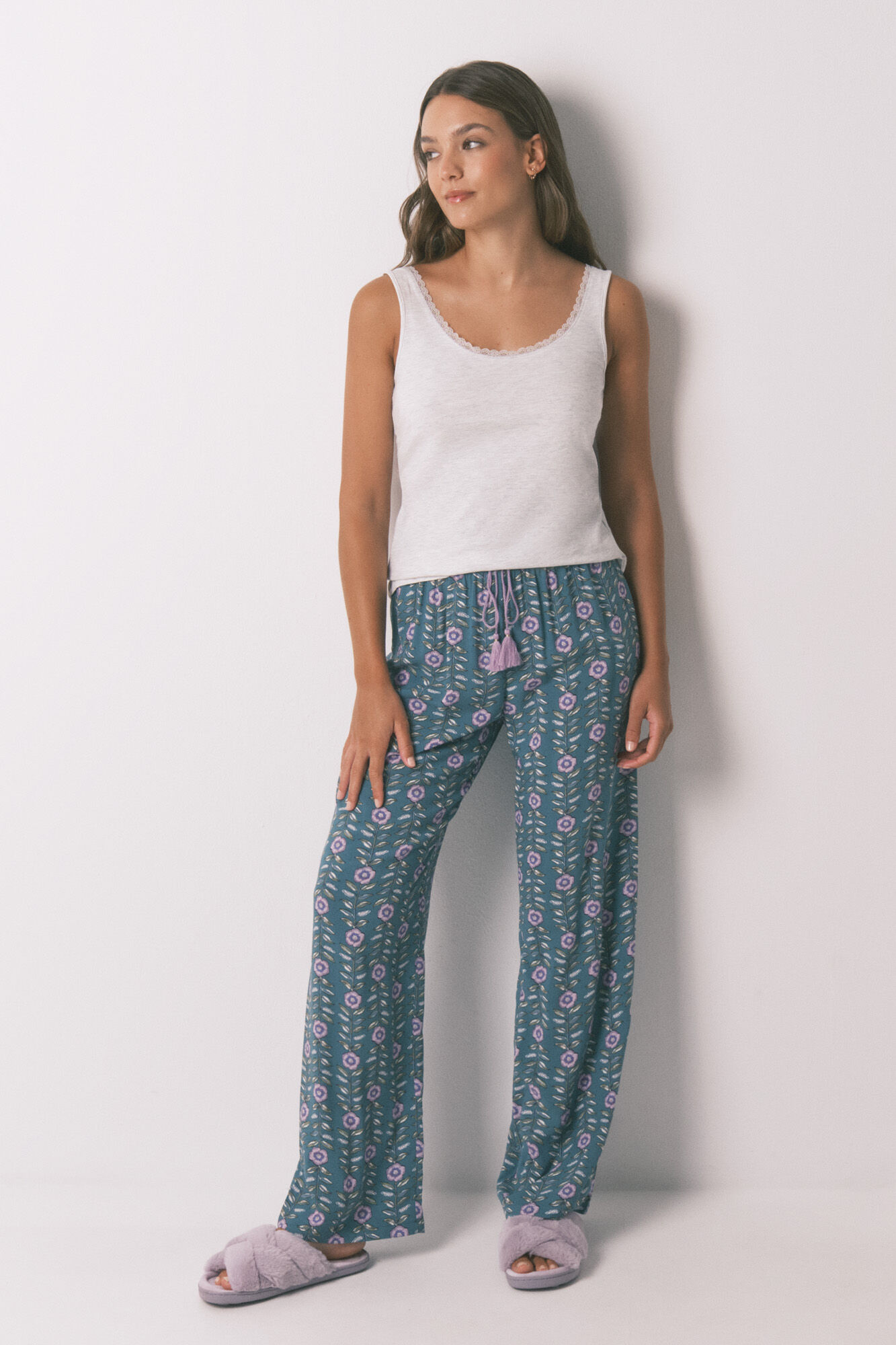 Women'secret Camiseta tirantes algod&oacute;n blonda gris 