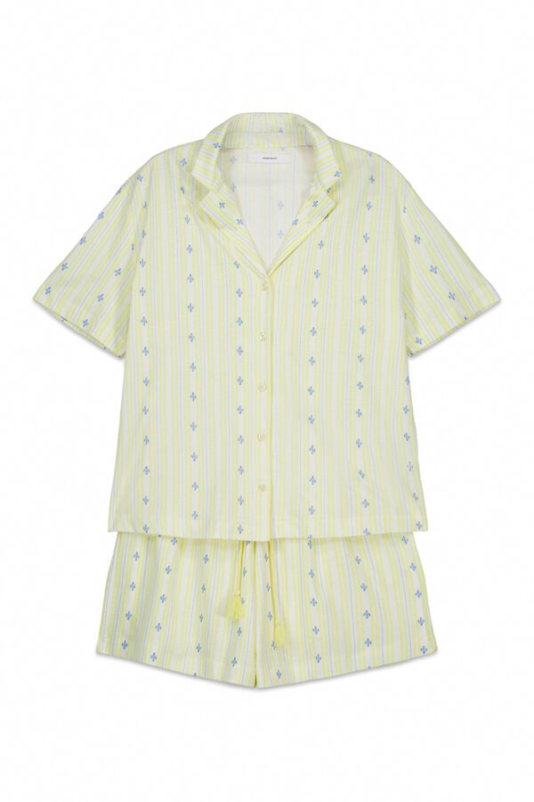 Women'secret Pijama curto camiseiro em algod&atilde;o amarelo estampado