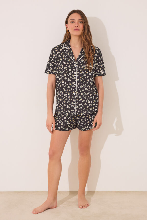 Women'secret Pijama camisero corto 100% algodón flores negro