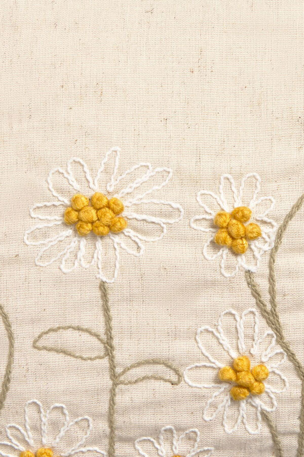 Textura Capa travesseiro algodão flores bordadas bege
