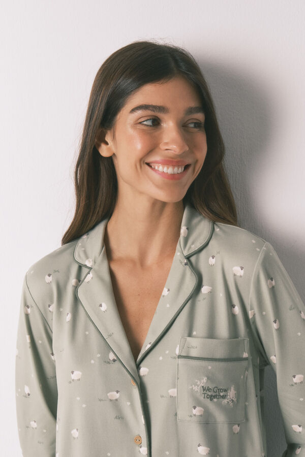 Women'secret Pijama comprido camiseiro com ovelhas verde