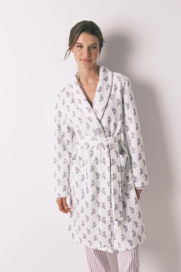 Women'secret Vestido midi robe com flores lilás e brancas bege