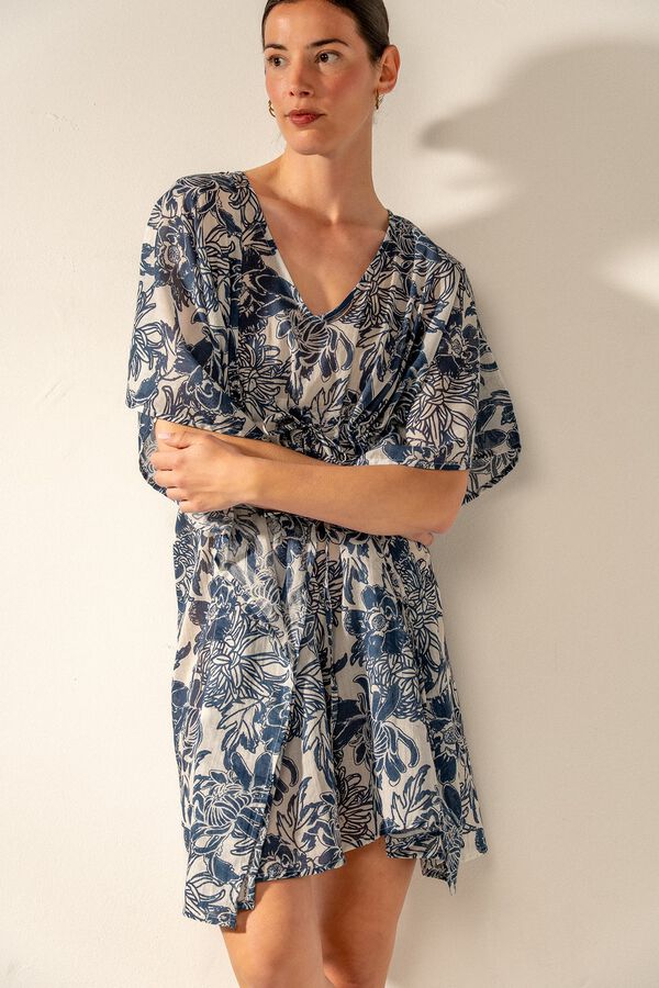 Abbacino  Caft&atilde; em algod&atilde;o estampado floral azul azul