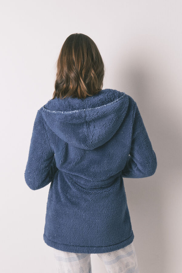 Women'secret Robe midi com capuz em polar lurex azul azul