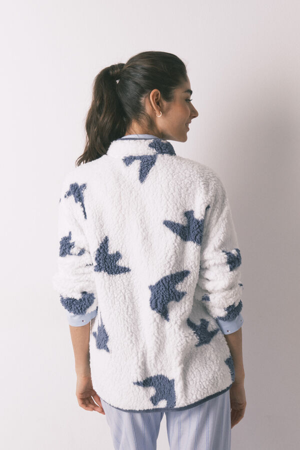 Women'secret Robe curta em borrego estampado de p&aacute;ssaros branco bege