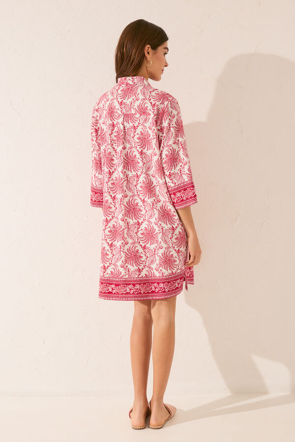 Women'secret Vestido midi camisero estampado hojas burdeos