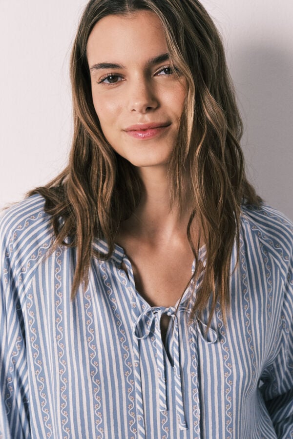 Women'secret Camisola curta em viscose estampado riscas azul azul