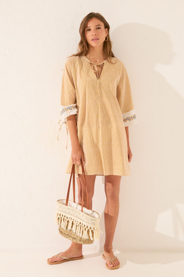 Women'secret Túnica midi de algodão riscas com bainha estampado