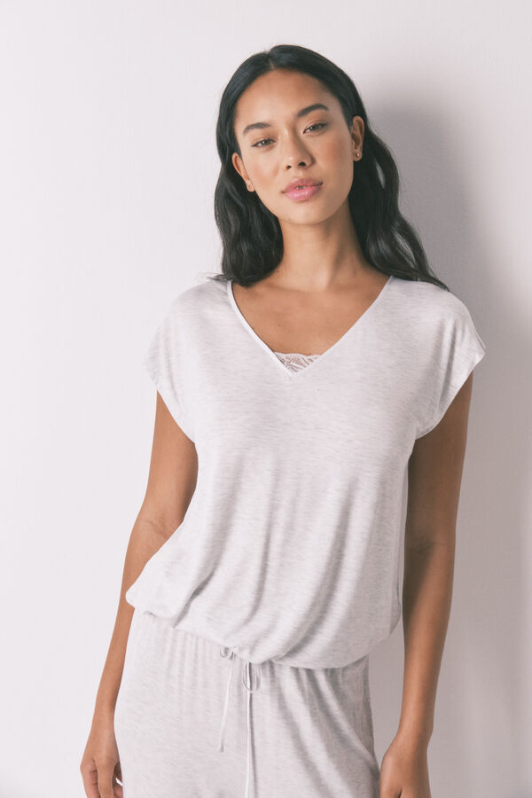 Women'secret Pijama Capri de viscose cinza com soft touch cinzento