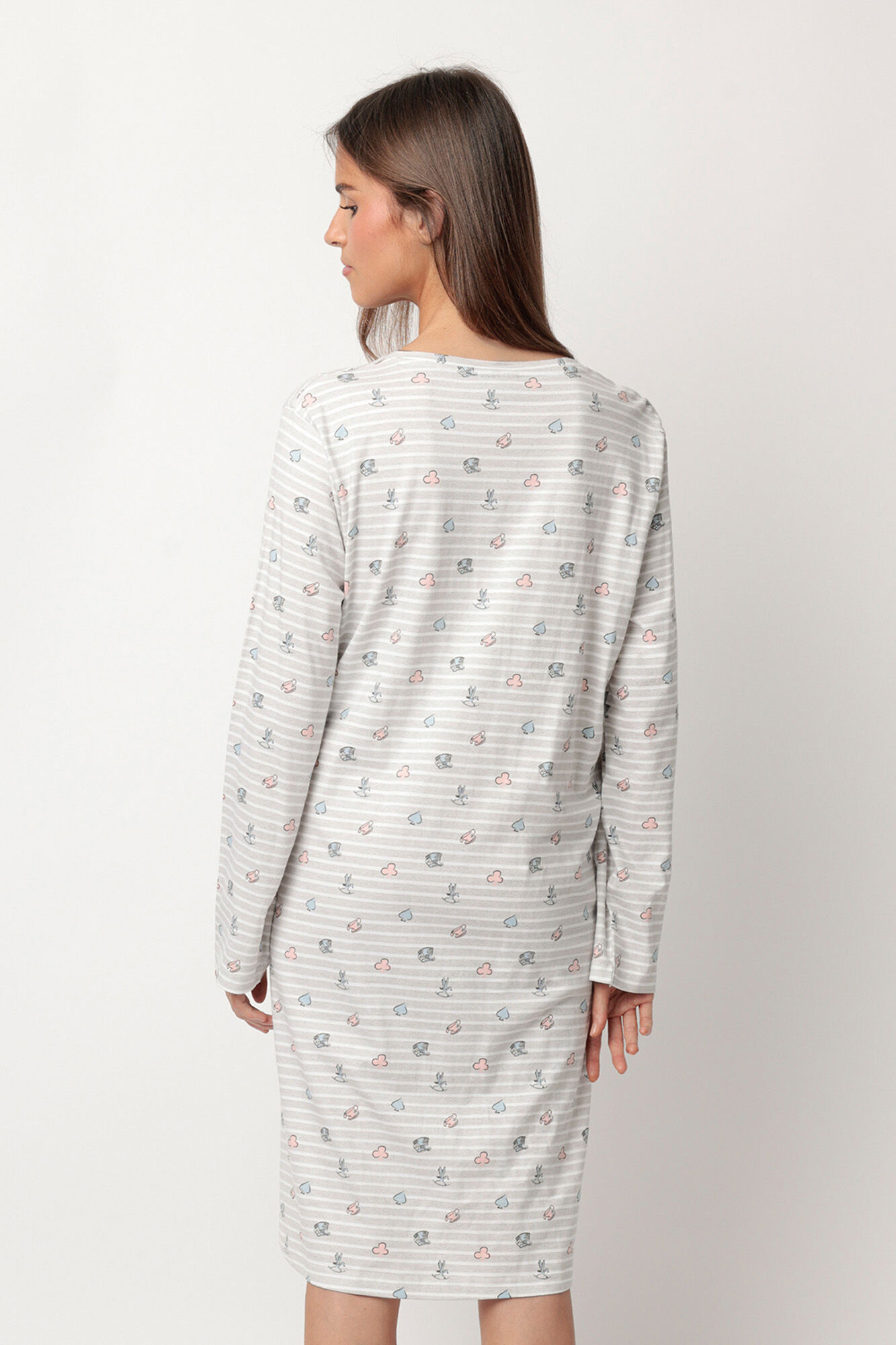 Admas Camisa de dormir maternity manga comprida riscas Alicia Wonderland