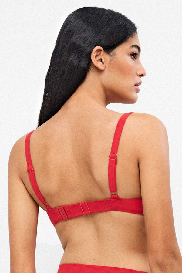 Gisela Top biqu&iacute;ni com aros jacquard bolinhas vermelho