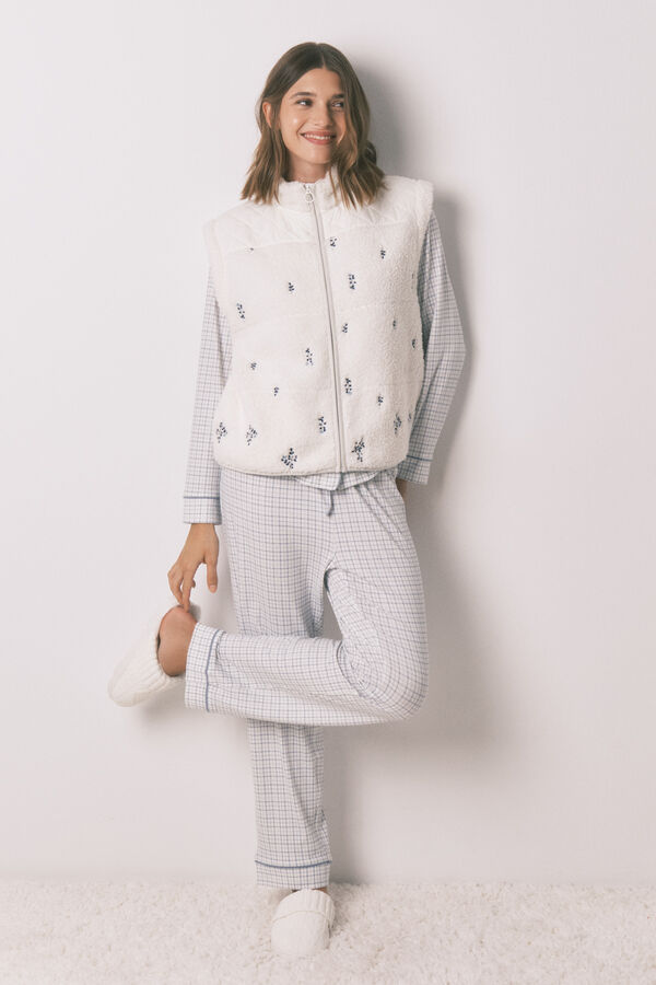 Women'secret Colete curto de pele de borrego branco bordado branco