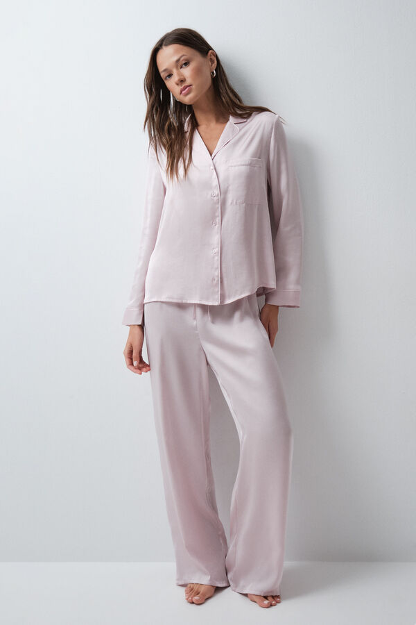 Women'secret Pijama comprido camiseiro acetinado rosa rosa