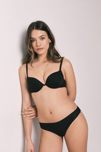 Women'secret Tanga microfibra rayada y encaje negra