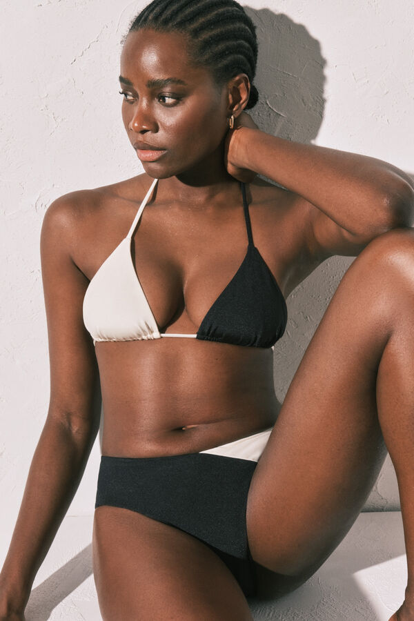 Women'secret Cuecas de biqu&iacute;ni cintura alta color block pretas e brancas preto